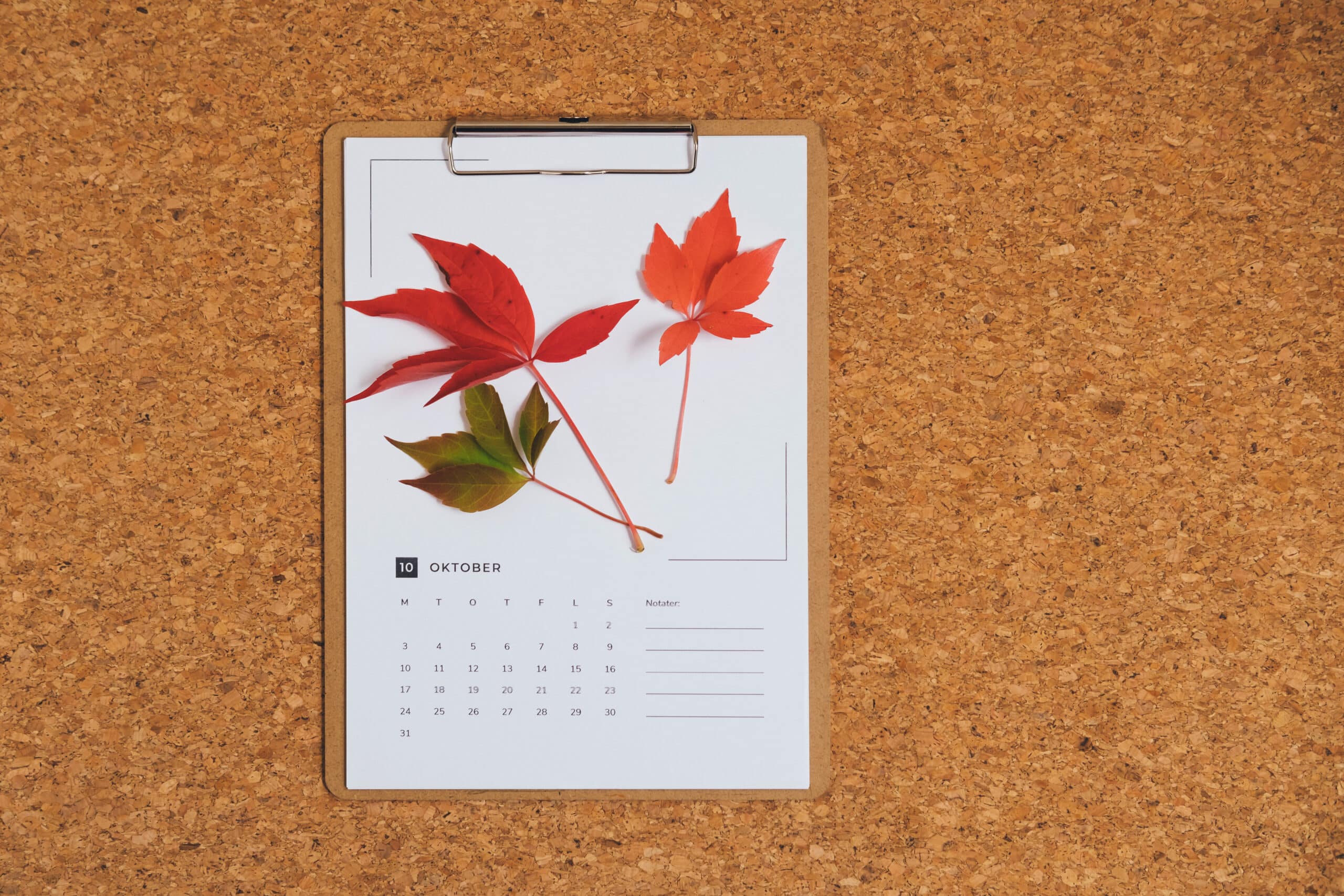 Kalender som viser oktober