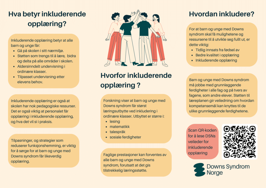 Bilde av flygeblad som forklarer hva inkluderende opplæring er, hvordan man kan inkludere, og hvorfor det bør inkluderes