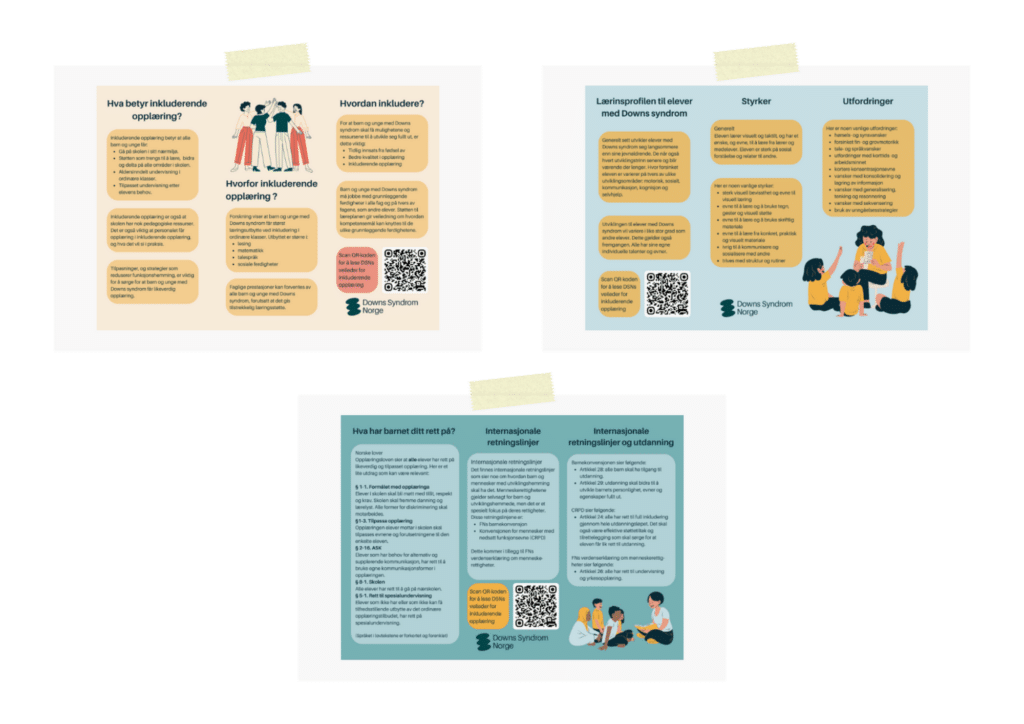 illustrasjonsbilde av tre flygeblad om inkluderende opplæring