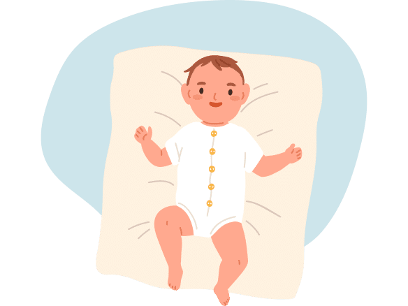 Illustrasjon av baby som ligger på et teppe