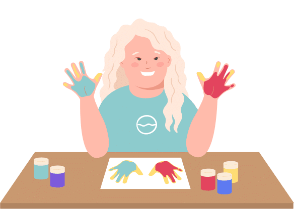 Illustrasjon av jente som maler med fingrene