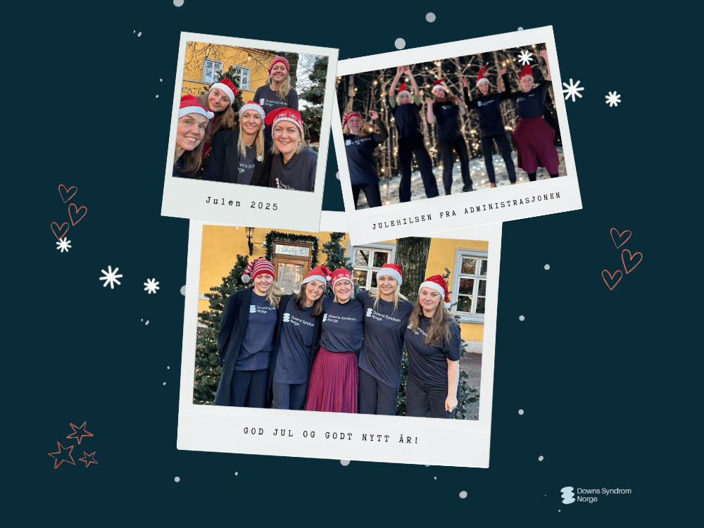 Julekort med bilde av administrasjonen med nisselue