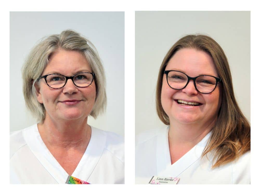 Portrett av to kvinnelige sosionomer (Tone og Linn) som smiler